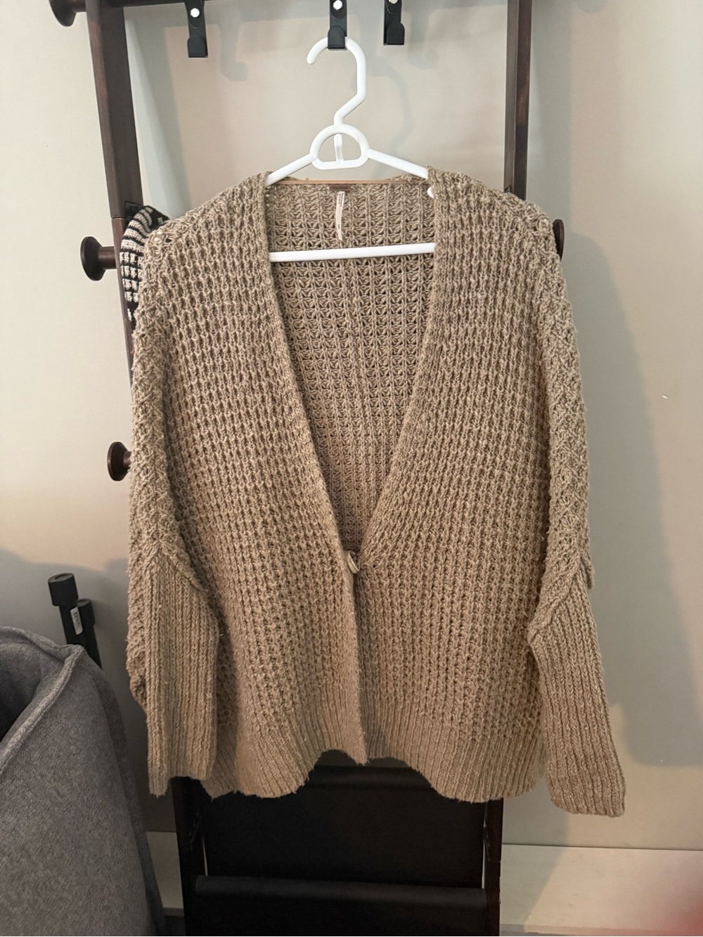 Free People Chunky Knit V-Neck Cardigan Sweater - Taupe